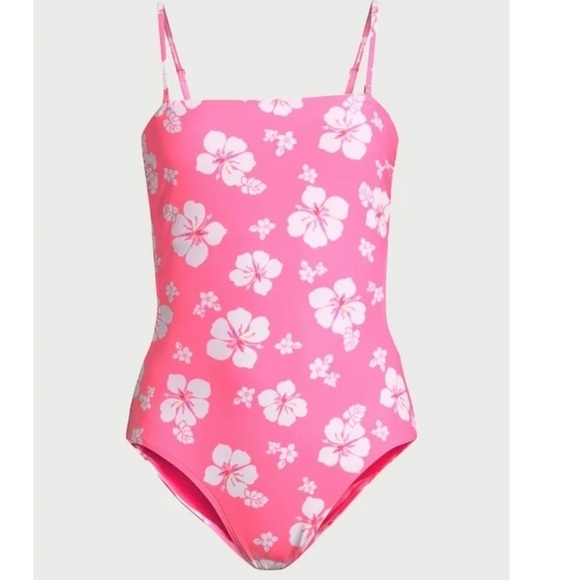 Pink Hibiscus Cut-Out One Piece Swimsuit Juniors Size Large 11-12 Never Worn - Picture 10 of 10